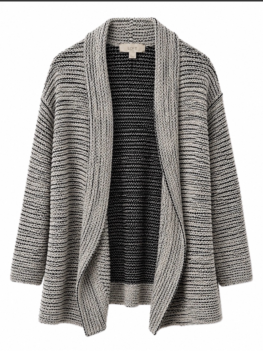 LOFT Black and White Marled Open-Front Cardigan size S